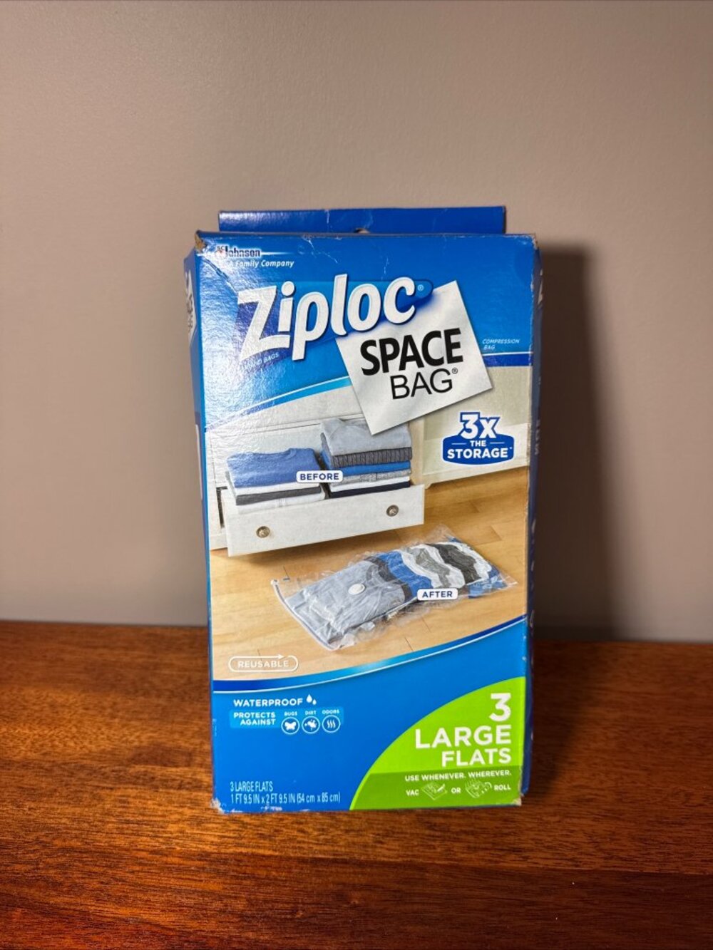 Ziploc Space Bag 3 Large Flats Vacuum Sealed Clothing Storage Bags Airtight